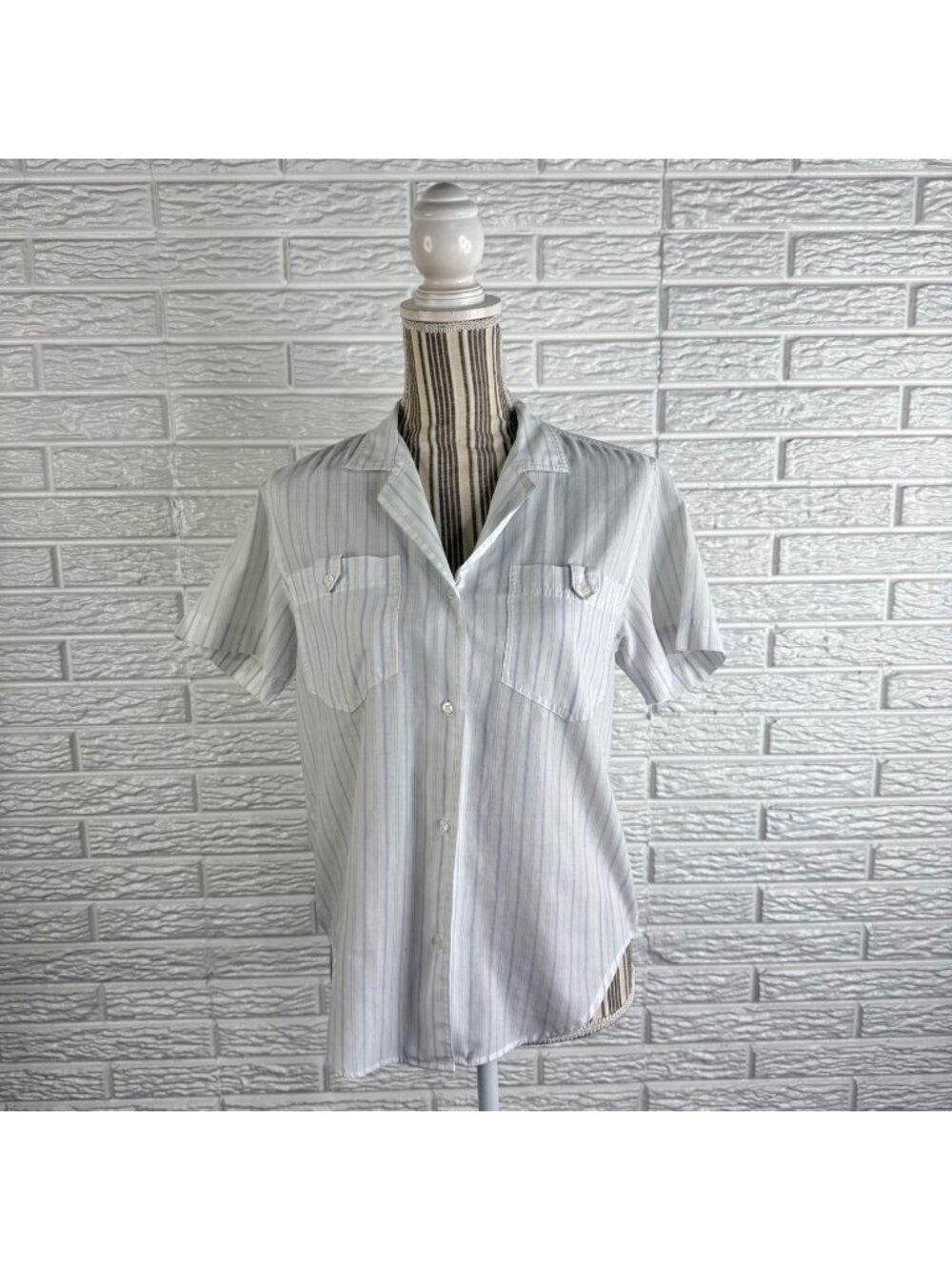 Vintage Circle Square Striped Short Sleeved Collared Button Up Shirt Size 6